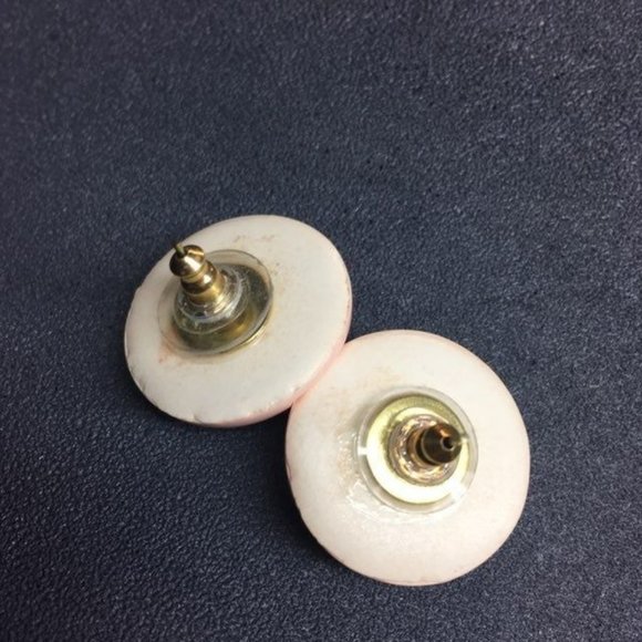 Peach Pink Pierced Earrings Pale Retro Vintage Round Acrylic Barbie - Picture 3 of 4